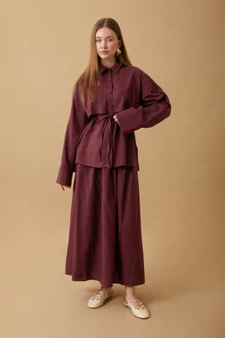 Windbreaker Linen Skirt Set Burgundy - 2