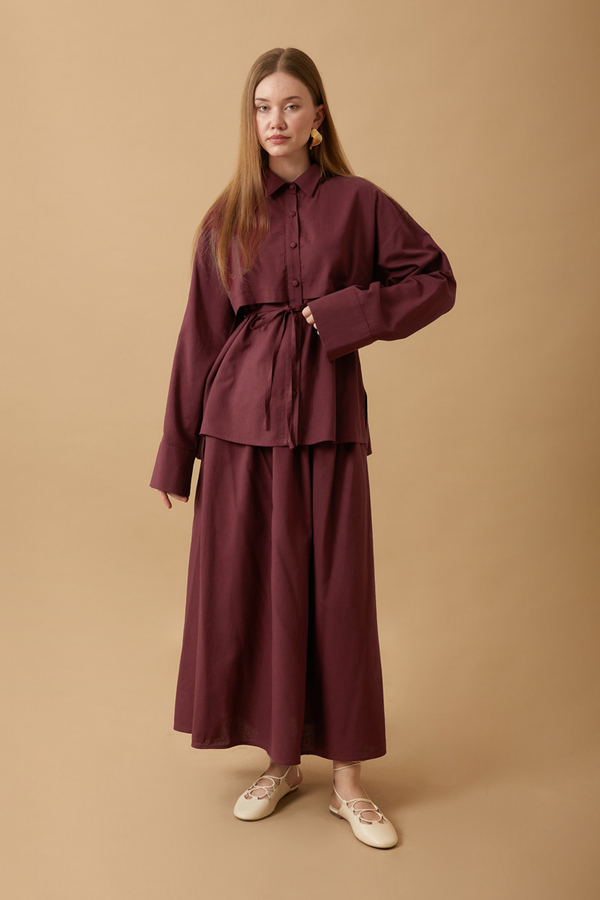 Windbreaker Linen Skirt Set Burgundy - 2