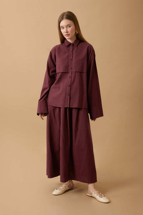 Windbreaker Linen Skirt Set Burgundy - 3