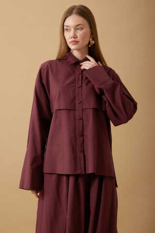 Windbreaker Linen Skirt Set Burgundy - 4