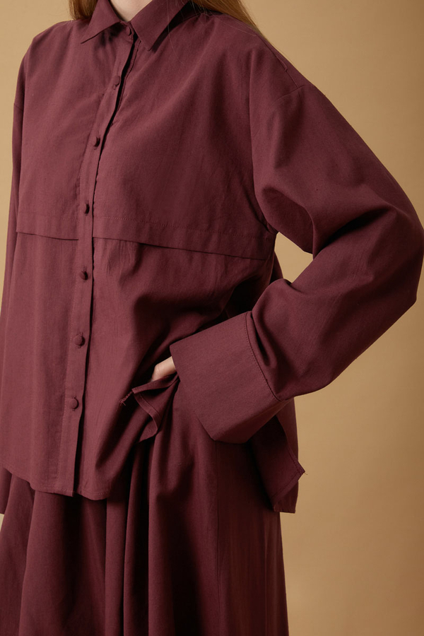 Windbreaker Linen Skirt Set Burgundy - 5