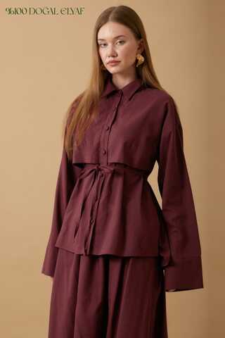 Windbreaker Linen Skirt Set Burgundy - 1