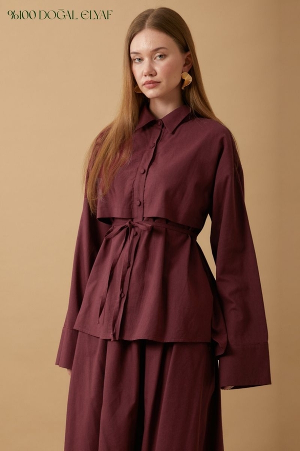Windbreaker Linen Skirt Set Burgundy - 1