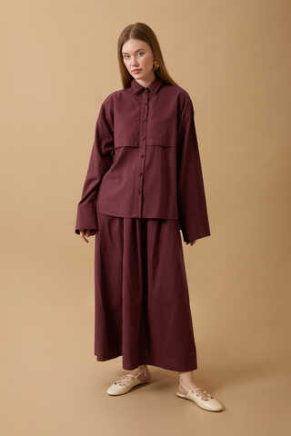 Windbreaker Linen Skirt Set Burgundy - 3
