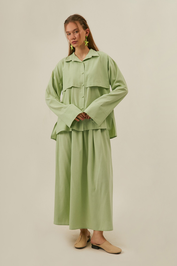 Windbreaker Linen Skirt Set in Butter Yellow - 4