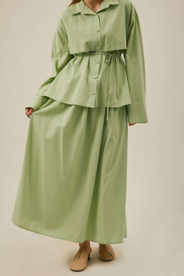 Windbreaker Linen Skirt Set in Butter Yellow - 2