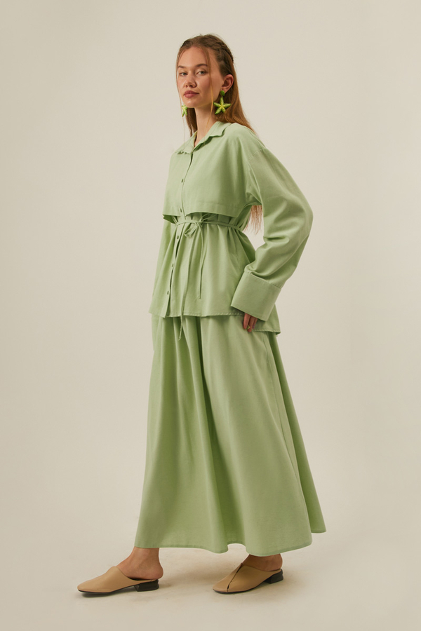 Windbreaker Linen Skirt Set in Butter Yellow - 11