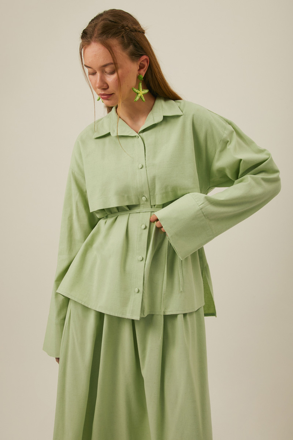 Windbreaker Linen Skirt Set in Butter Yellow - 3