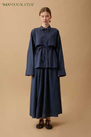 Windbreaker Linen Skirt Set Navy Blue - 2