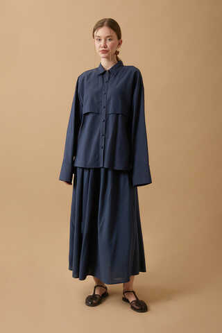 Windbreaker Linen Skirt Set Navy Blue - 4