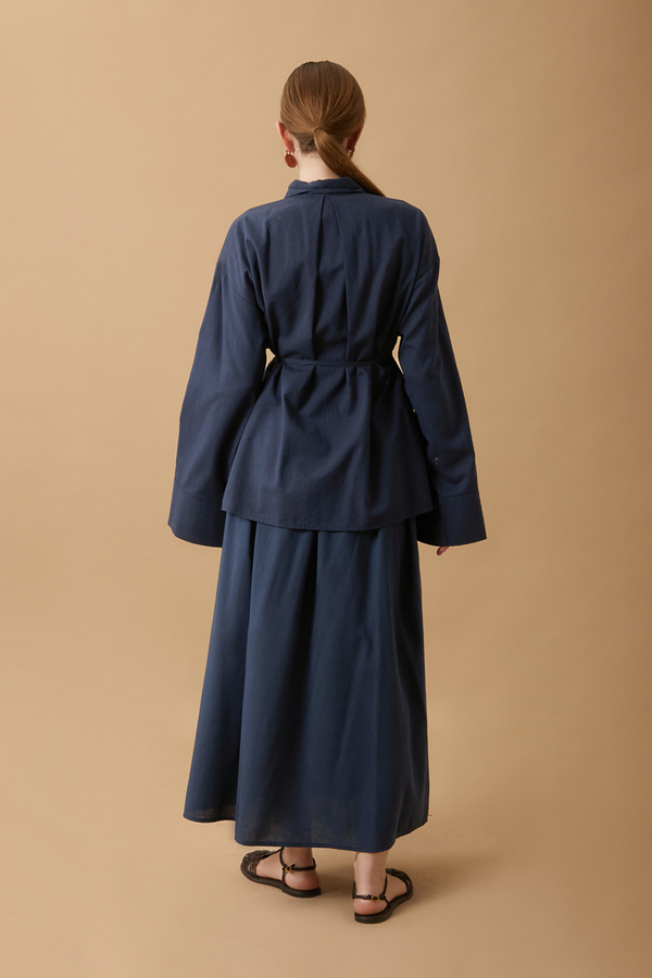 Windbreaker Linen Skirt Set Navy Blue - 7