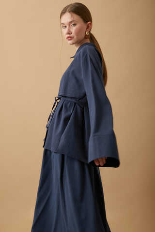 Windbreaker Linen Skirt Set Navy Blue - 6