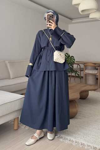 Windbreaker Linen Skirt Set Navy Blue - 1