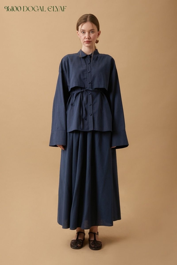 Windbreaker Linen Skirt Set Navy Blue - 2