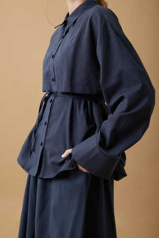 Windbreaker Linen Skirt Set Navy Blue - 5