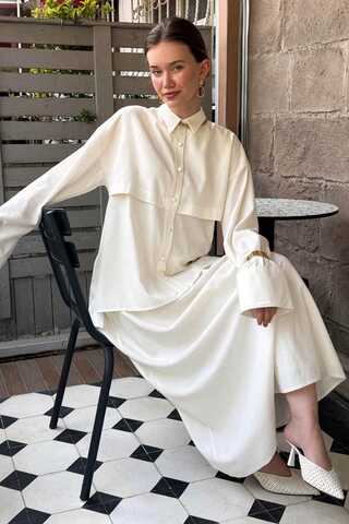 Windbreaker Linen Skirt Set White - 1