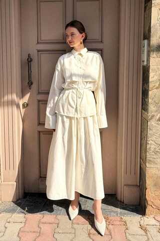Windbreaker Linen Skirt Set White - 5