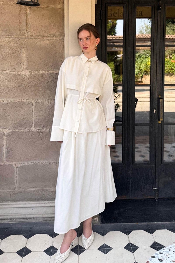 Windbreaker Linen Skirt Set White - 8