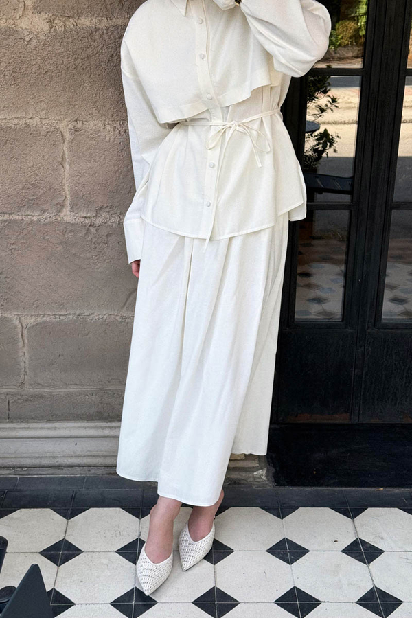 Windbreaker Linen Skirt Set White - 12