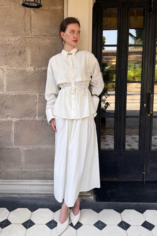 Windbreaker Linen Skirt Set White - 10