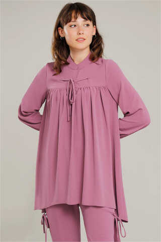 With Ribbon Robe Dried Rose Suit - 2