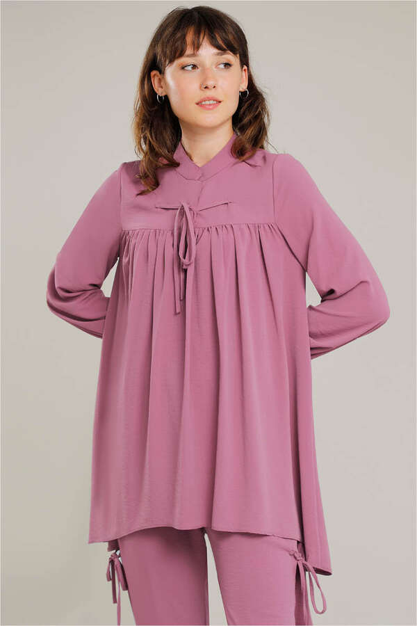 With Ribbon Robe Dried Rose Suit - 2