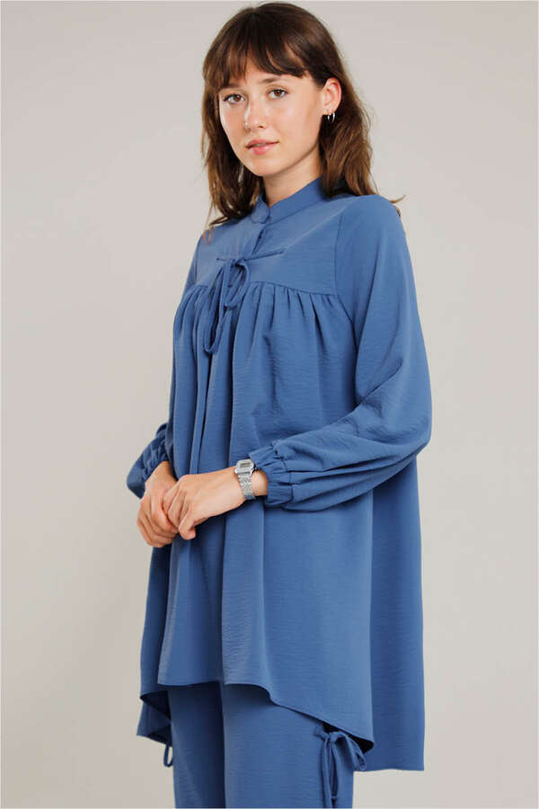 With Ribbon Robe İndigo Suit - 2