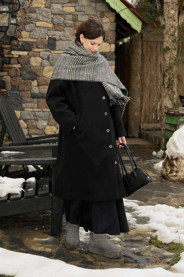 Wool Stand Collar Coat Black - 1