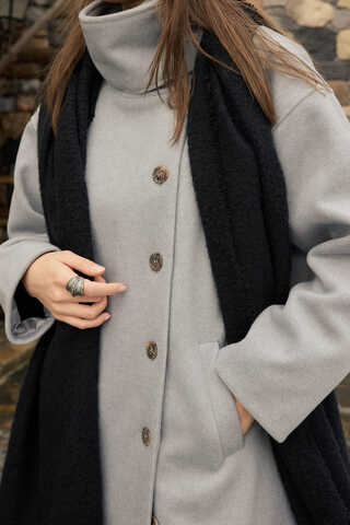 Wool Stand Collar Coat Grey - 3