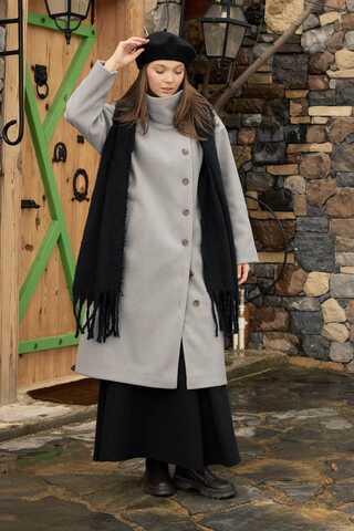 Wool Stand Collar Coat Grey - 1