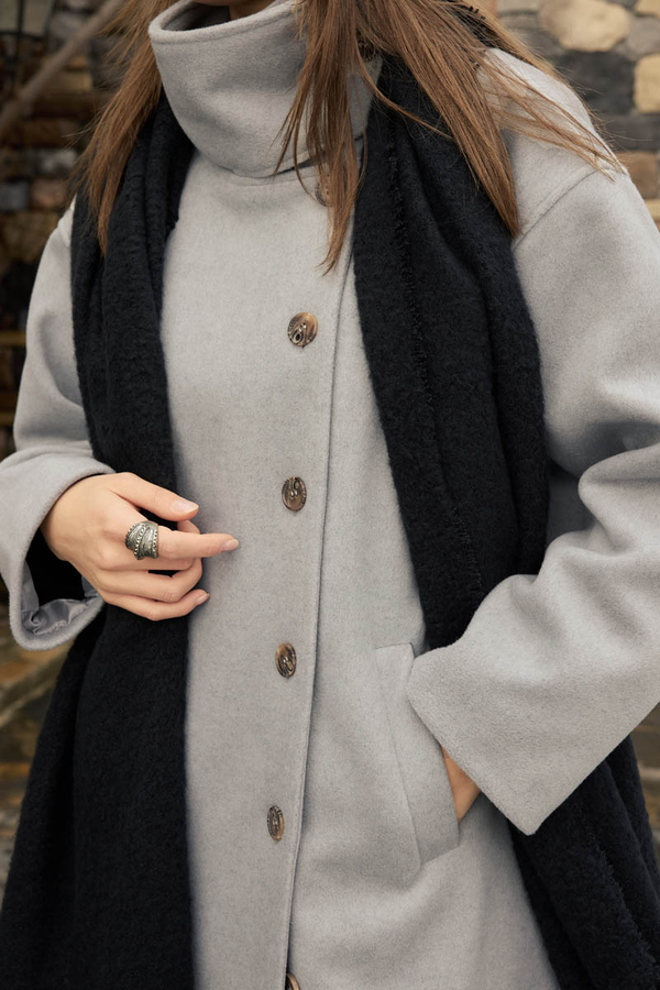 Wool Stand Collar Coat Grey - 3