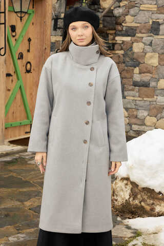 Wool Stand Collar Coat Grey - 4