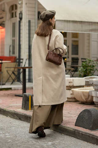 Wool Stand Collar Coat Stone - 11