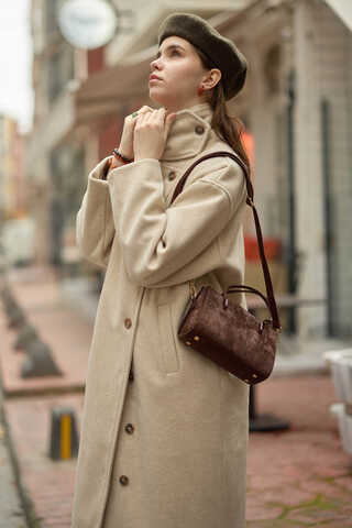 Wool Stand Collar Coat Stone - 2