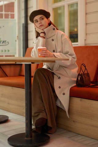 Wool Stand Collar Coat Stone - 7