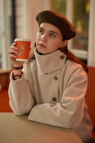 Wool Stand Collar Coat Stone - 9