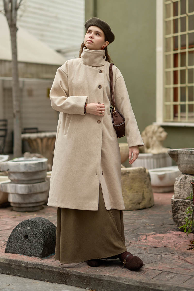 Wool Stand Collar Coat Stone