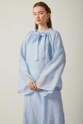 Yakası Bağcıklı Etek Takım Bebe Mavisi - 2