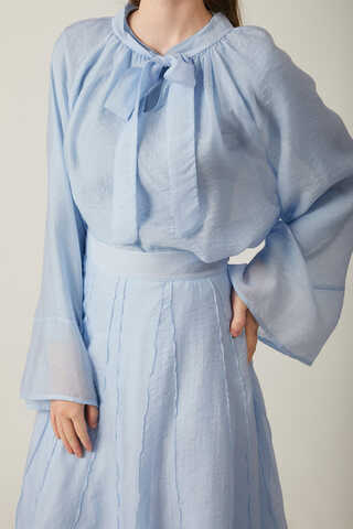 Yakası Bağcıklı Etek Takım Bebe Mavisi - 5