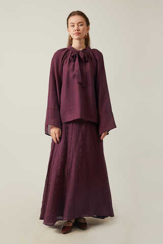 Yakası Bağcıklı Etek Takım Bordo - 2