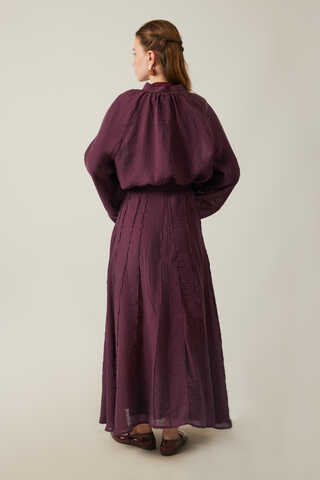 Yakası Bağcıklı Etek Takım Bordo - 6