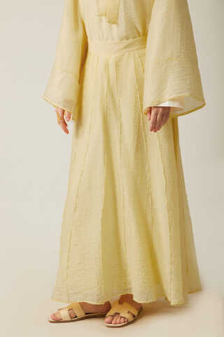 Yakası Bağcıklı Etek Takım Tereyağı Sarısı - 7