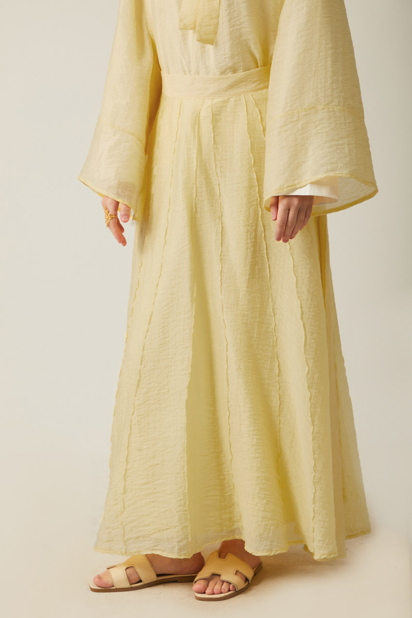 Yakası Bağcıklı Etek Takım Tereyağı Sarısı - 7