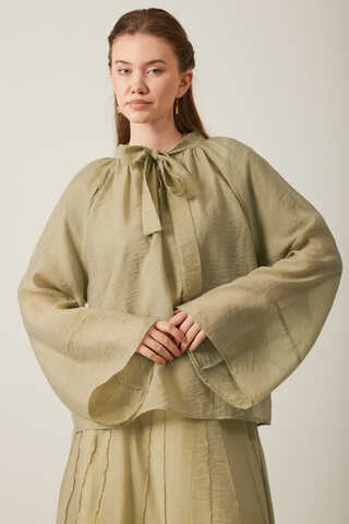 Yakası Bağcıklı Etek Takım Yağ Yeşili - 2