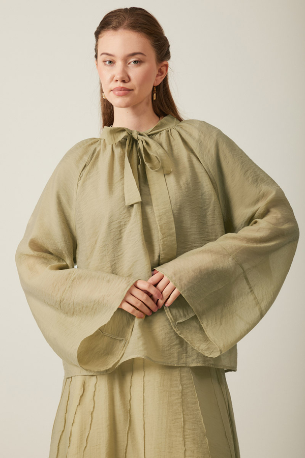 Yakası Bağcıklı Etek Takım Yağ Yeşili - 2