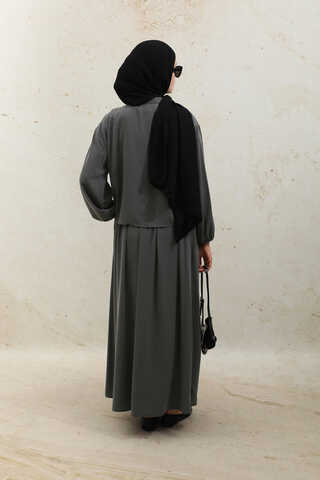 Yakası Bağcıklı Gömlek Etek Takım Füme - 11