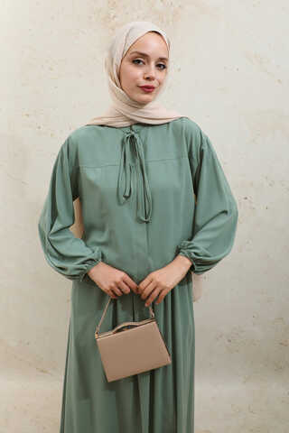 Yakası Bağcıklı Gömlek Etek Takım Mint - 10