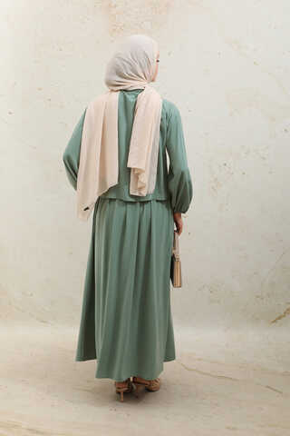 Yakası Bağcıklı Gömlek Etek Takım Mint - 11
