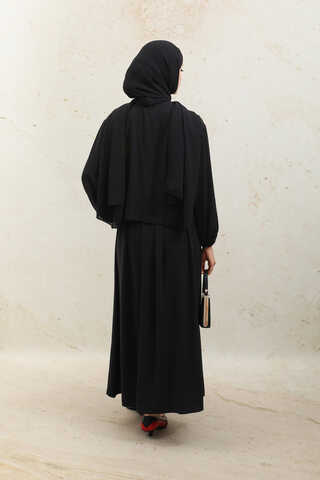 Yakası Bağcıklı Gömlek Etek Takım Siyah - 9