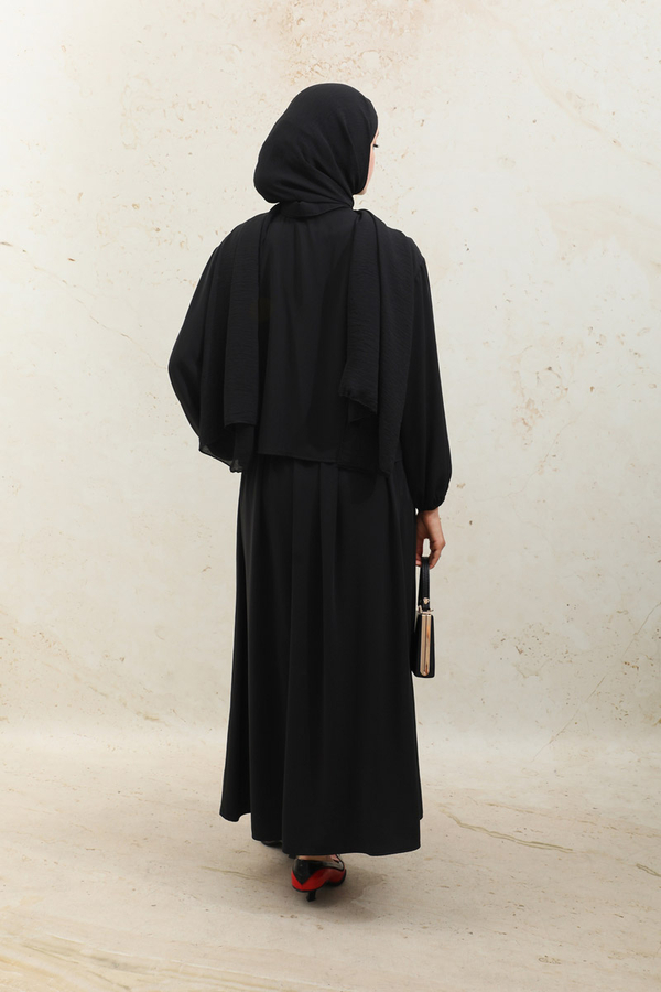 Yakası Bağcıklı Gömlek Etek Takım Siyah - 9